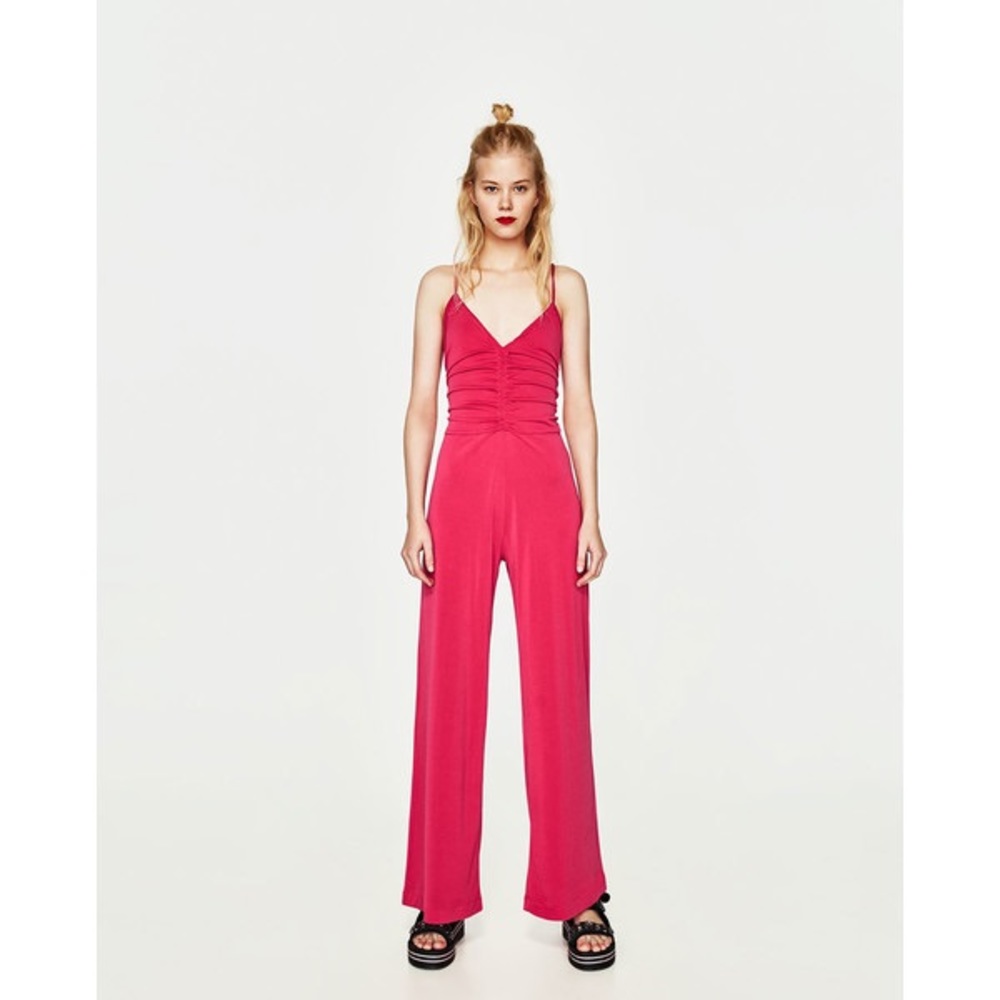 NWT Zara Fuchsia Stretch Draped Tank Top Jumpsuit - Picture 2 of 2